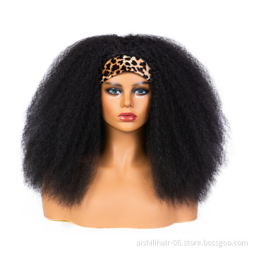 aishilihair long straight headband wigs with kinky hair for black woman synthetic heat resistant fiber